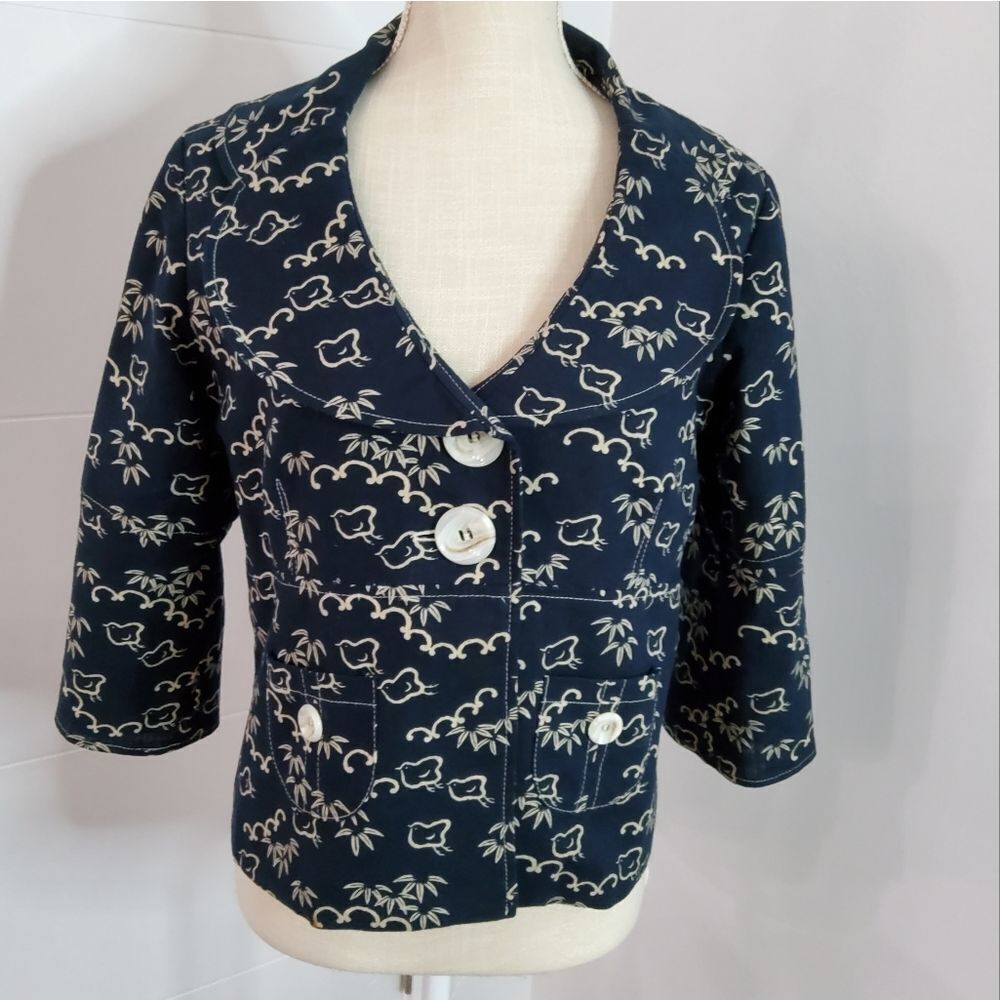 Beebop & Wally New York Retro Navy Ivory Crop Jacket Size L